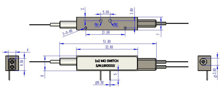 1x2直通磁光开关尺寸图